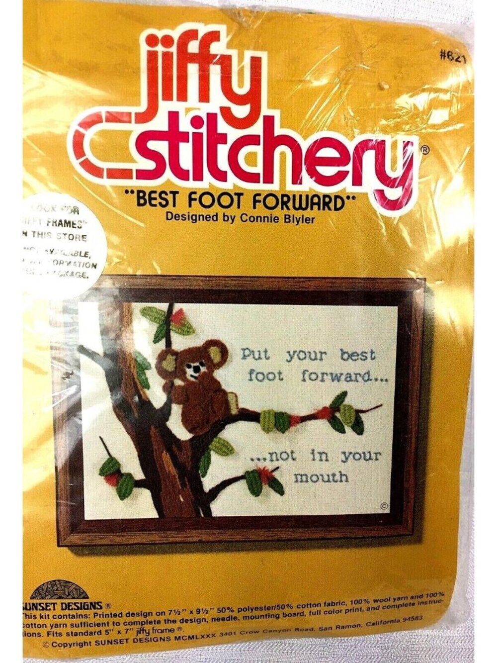 Jiffy Stitchery Best Foot Forward Embroidery Kit Koala Bear by Connie Blyer #621